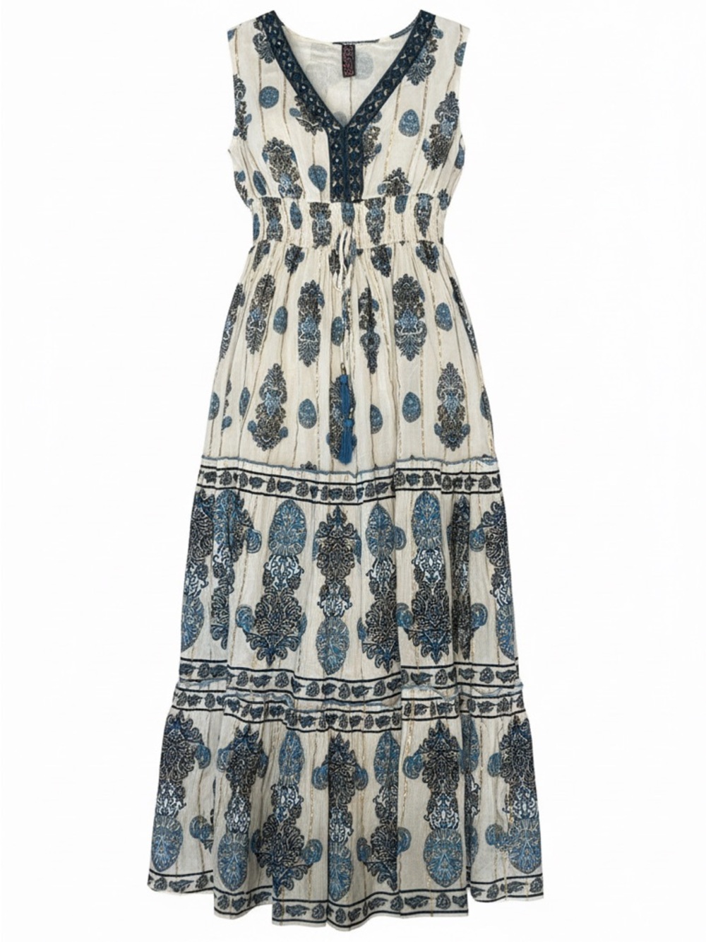 Magic Paisley Embroidered Waistband in Blue Turquoise and Gold.